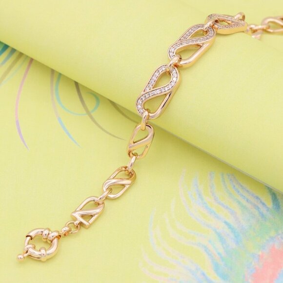 "Elegant Rose Gold Plated Link Bracelet with Sparkling CZ Detailing, XPBL0903 - Picture 6 of 13